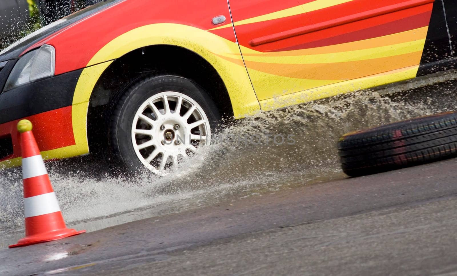 Racing car entering water
