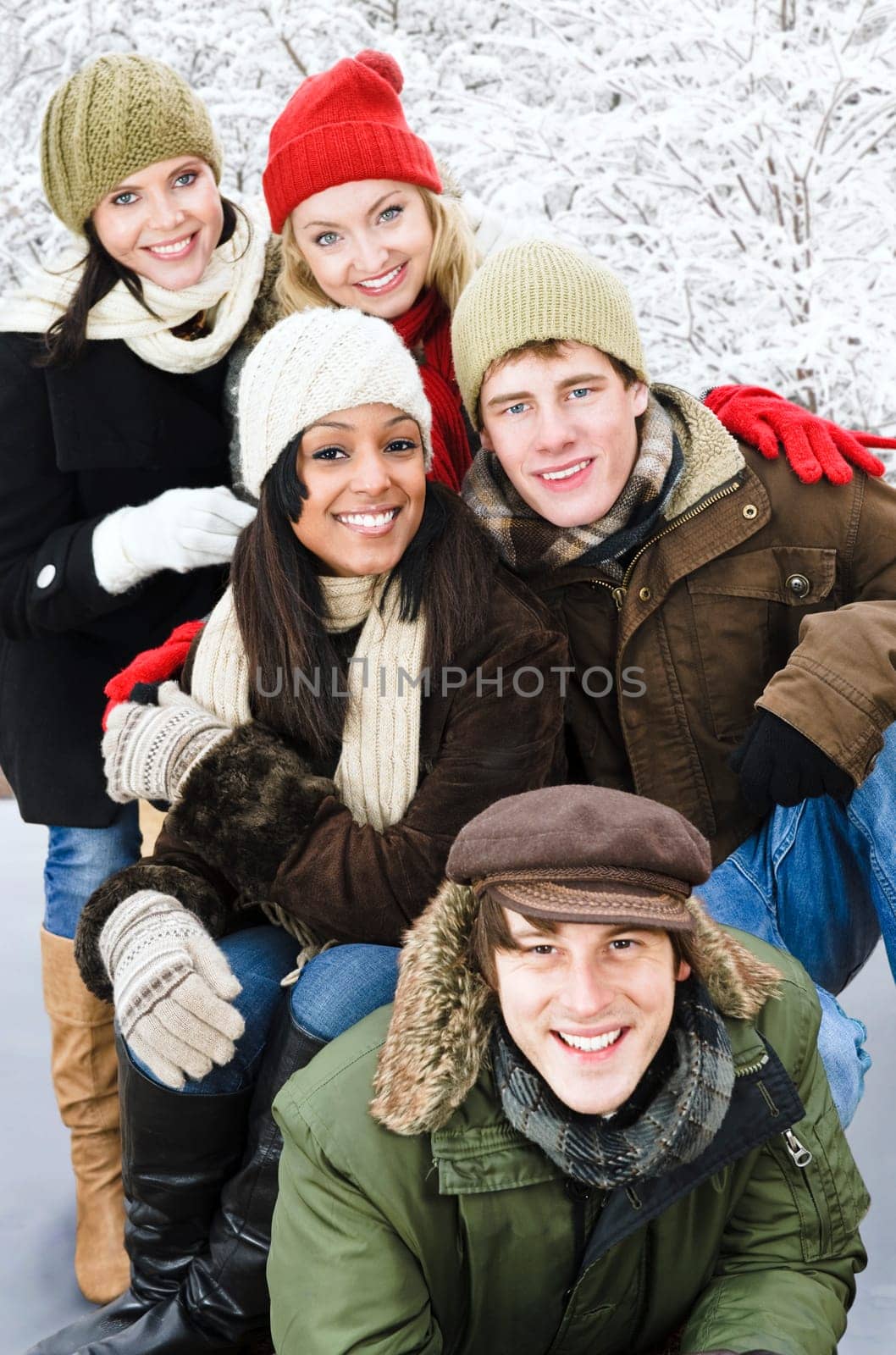 Group of friends outside in winter