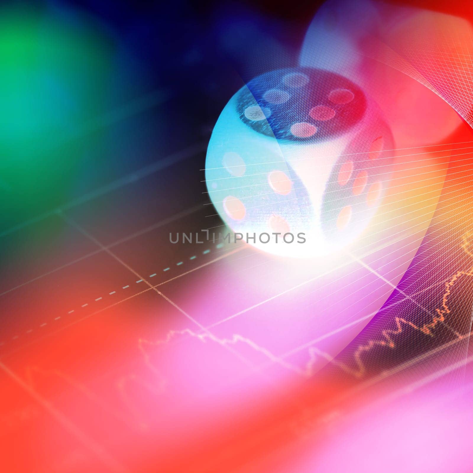 Stock chart with  gambling dice on the color background