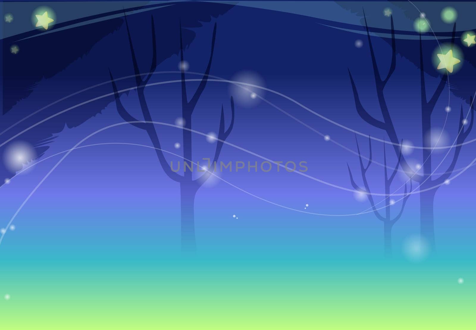 black tree with yellow stars under night sky