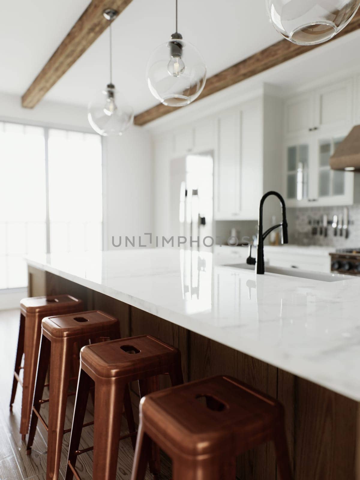 Kitchen with an emphasis on an empty countertop for arranging kitchen utensils. by N_Design