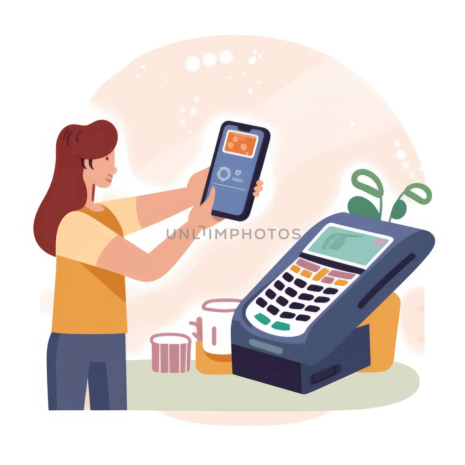 Cashless payment system set. Collection of images on which people pay with cards. Modern technology, cashless transaction, ewallet. generative ai by nateemee