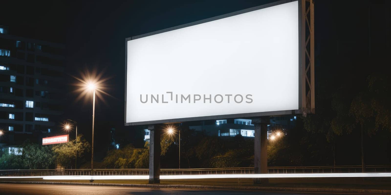 Blank white billboard signage, empty info banner, street banner. Mock up for advertisement. Generated by AI.