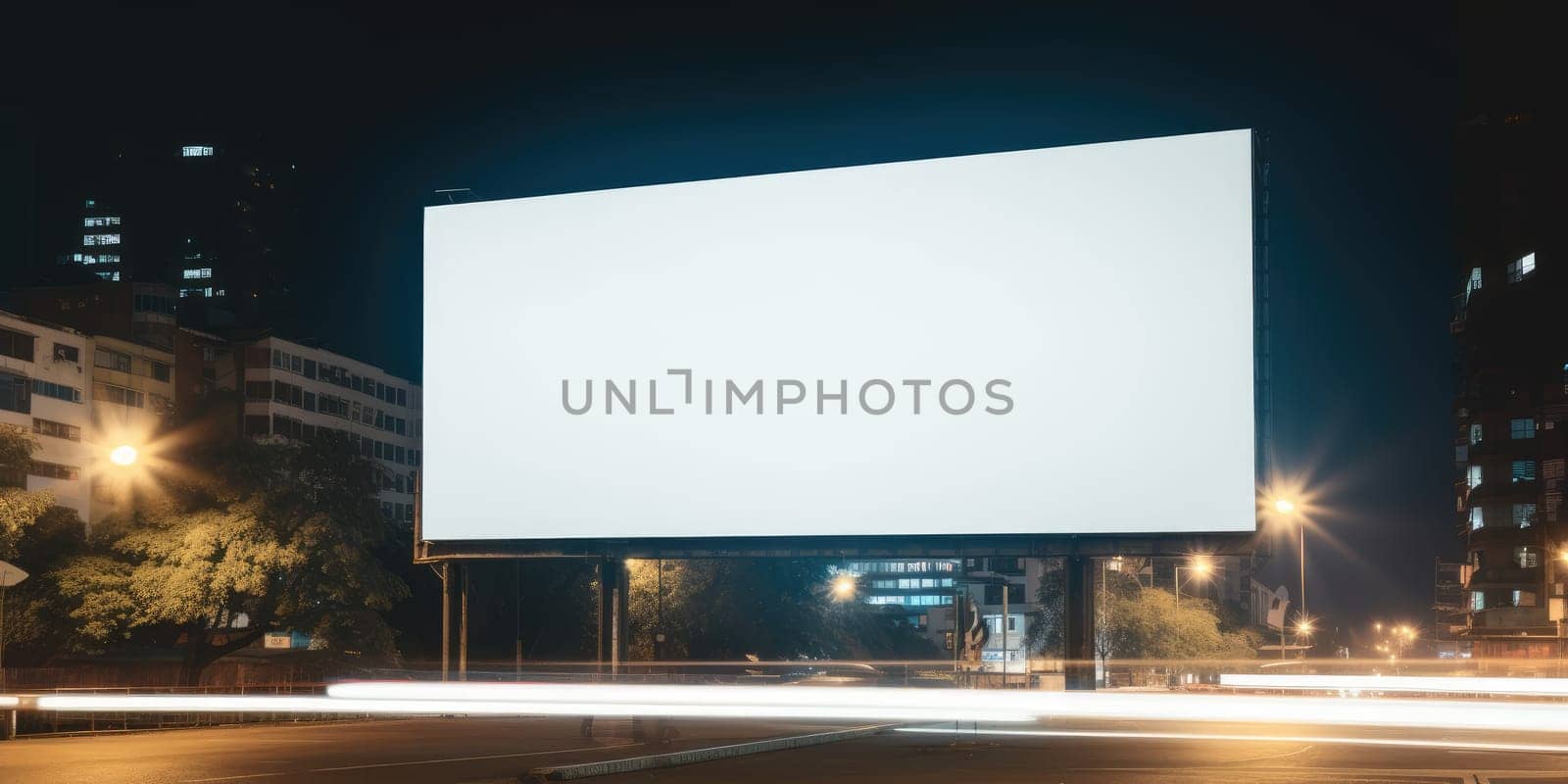 Blank white billboard signage, empty info banner, street banner. Mock up for advertisement. Generated by AI.