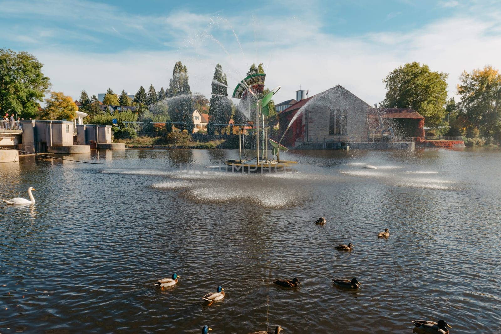 City fountain in Old European City Bietigheim-Bissingen In Germany. the City Park of Bietigheim-Bissingen, Baden-Wuerttemberg, Germany, Europe. Autumn Park and nature by Andrii_Ko