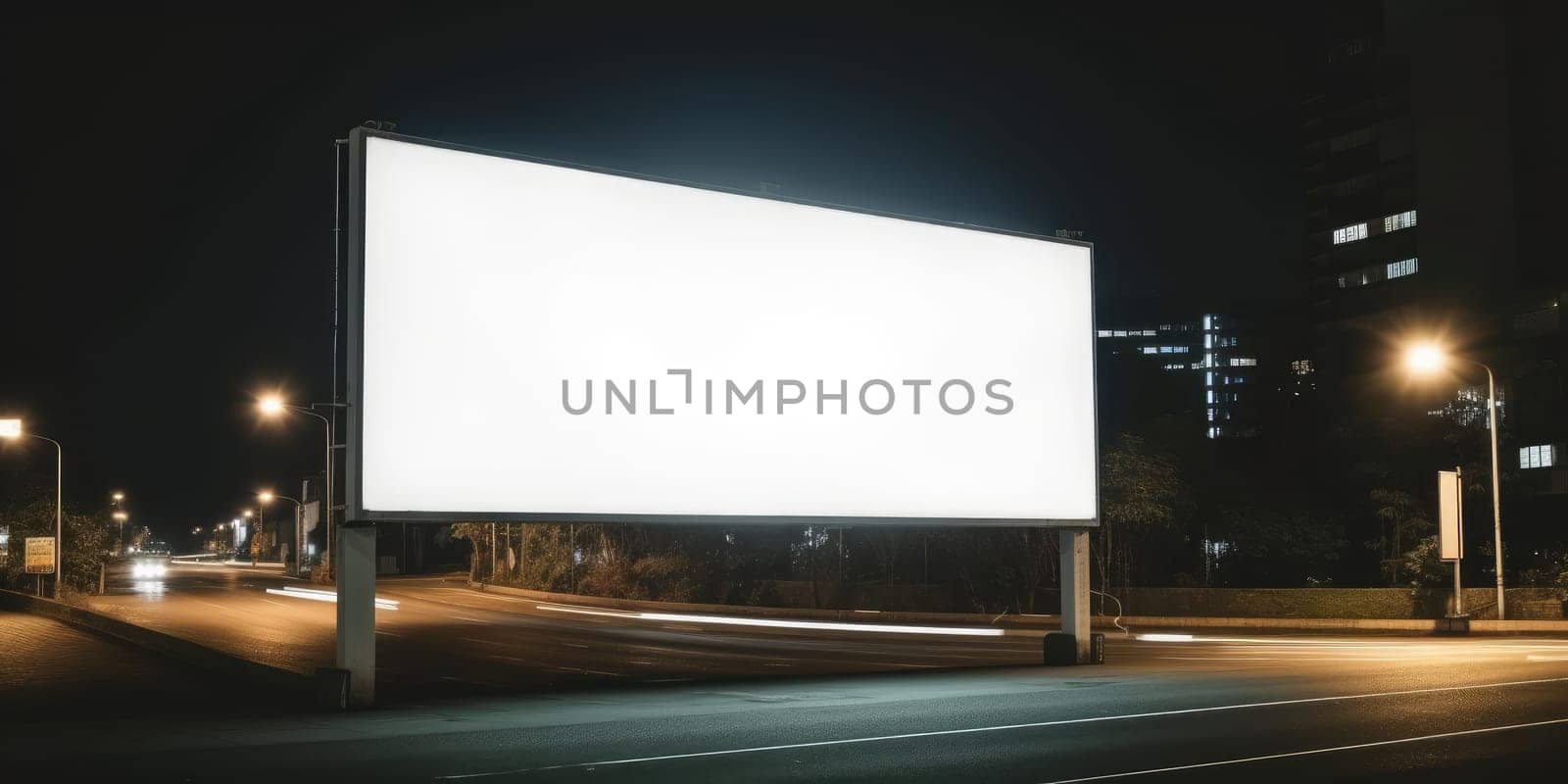 Blank white billboard signage, empty info banner, street banner. Mock up for advertisement. Generated by AI by nateemee