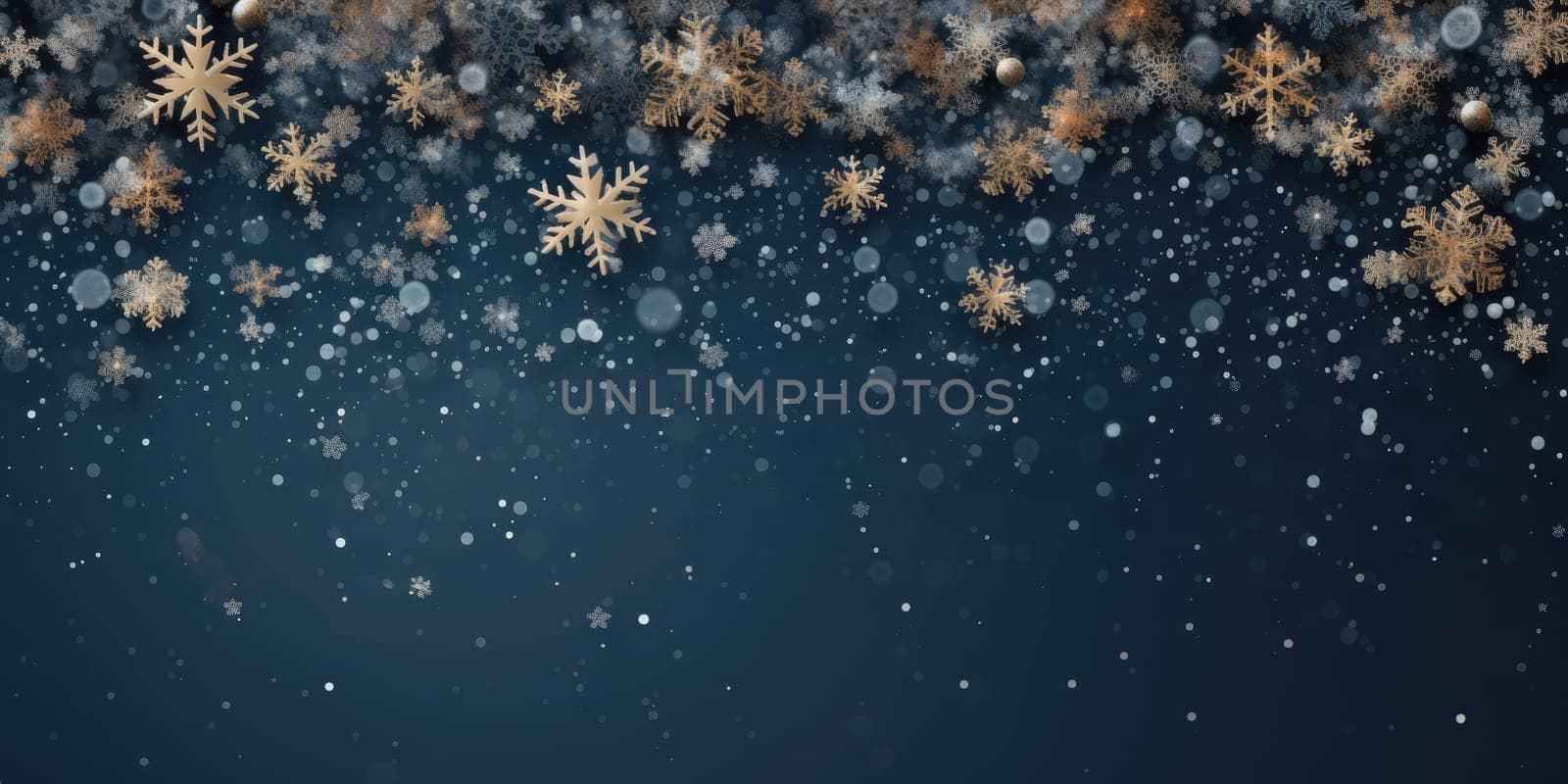 Top view of composition with Christmas decorations and copy space on green background. New Year winter banner. Generative AI by nateemee