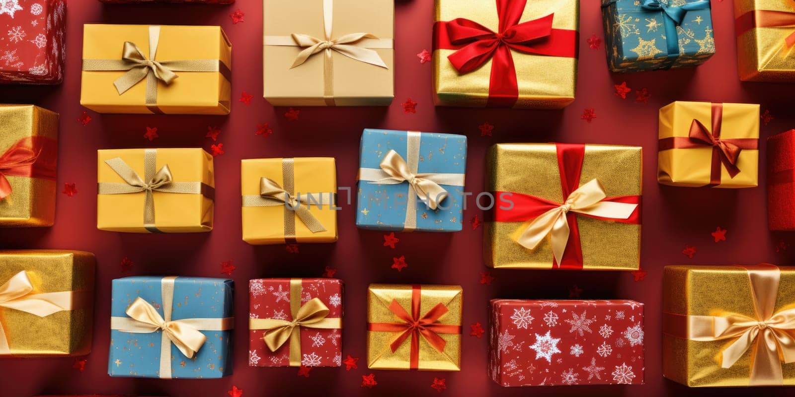 Set of gift boxes arranged on background, black friday discount and merry christmas concept. generative ai by nateemee