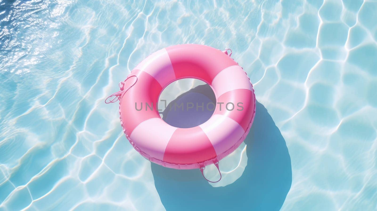 Pink lifebuoy on the water of the pool. View from above by natali_brill
