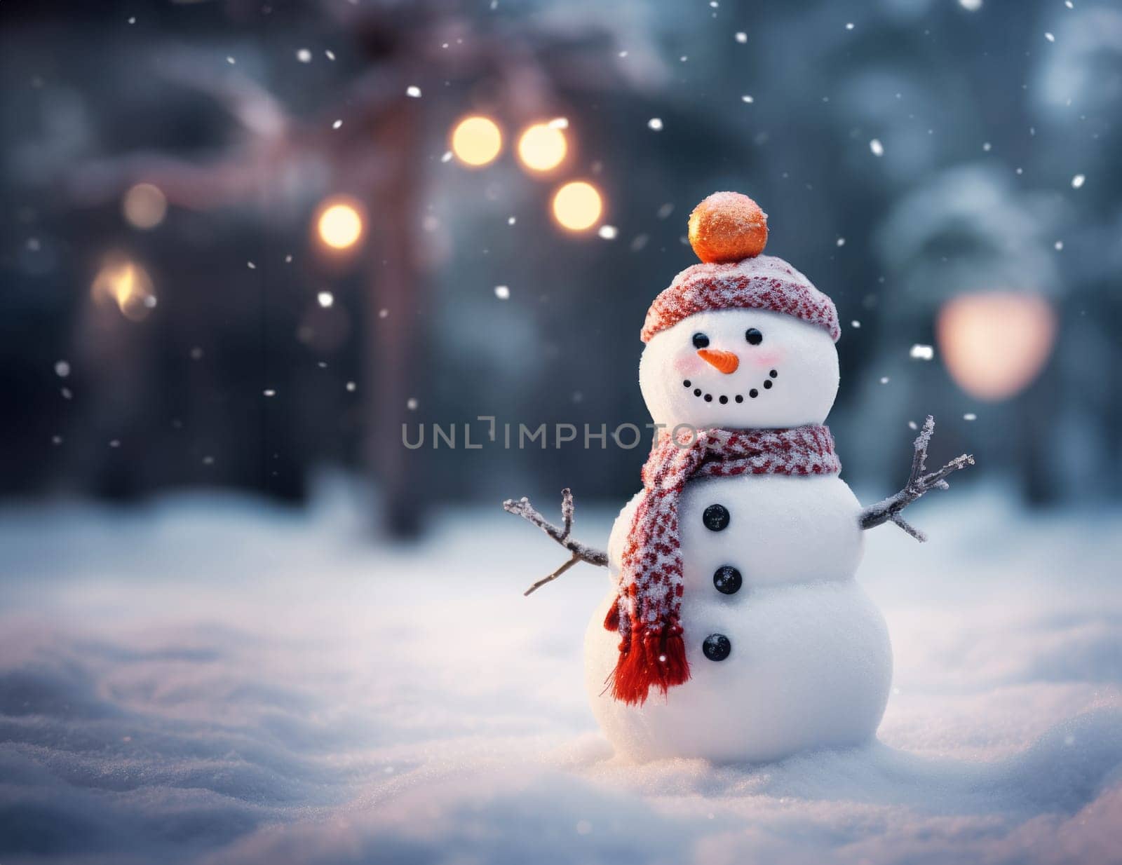 Snowman and Snowing Background. by NataliPopova
