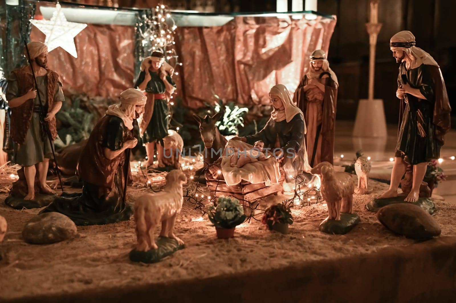 Christmas creche with Joseph Mary and small Jesus