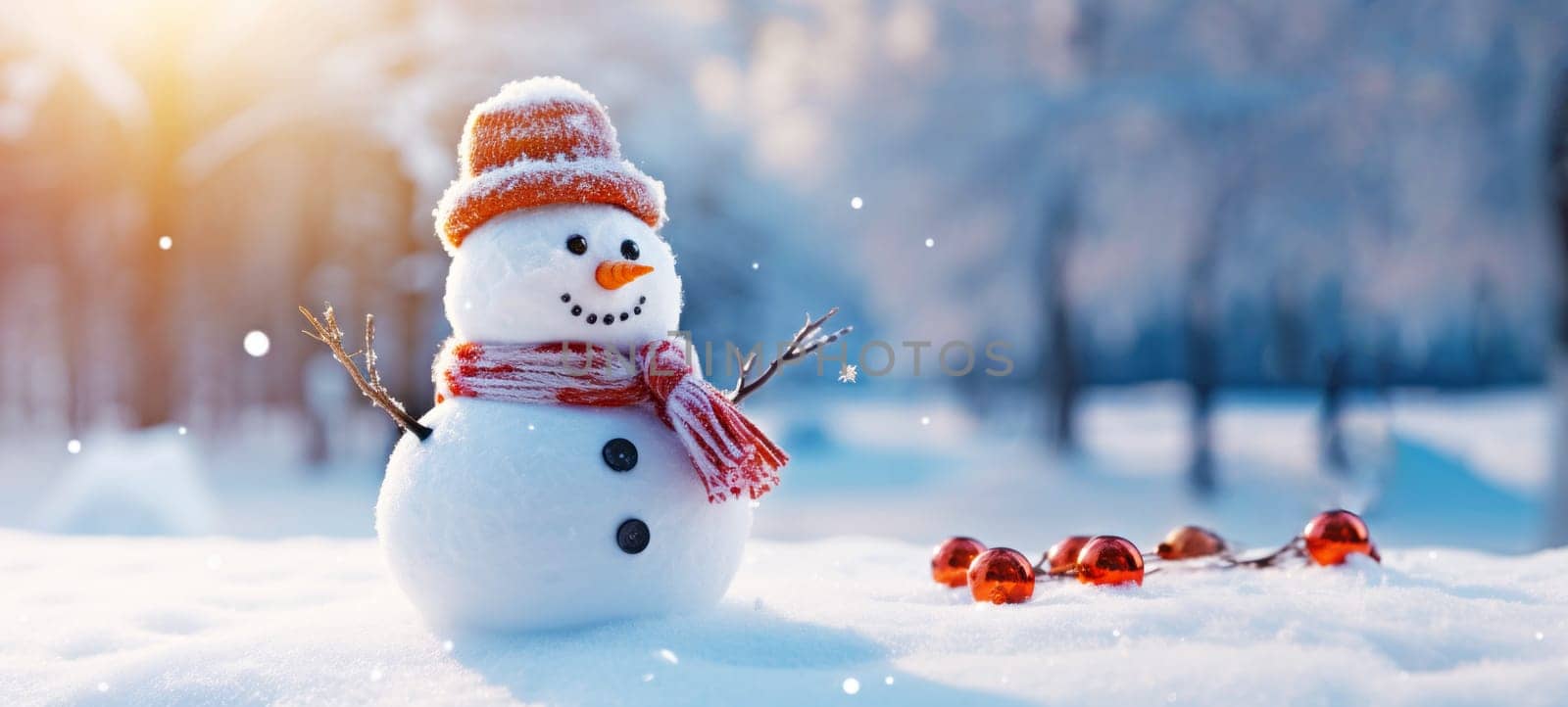 Snowman and Snowing Background by NataliPopova