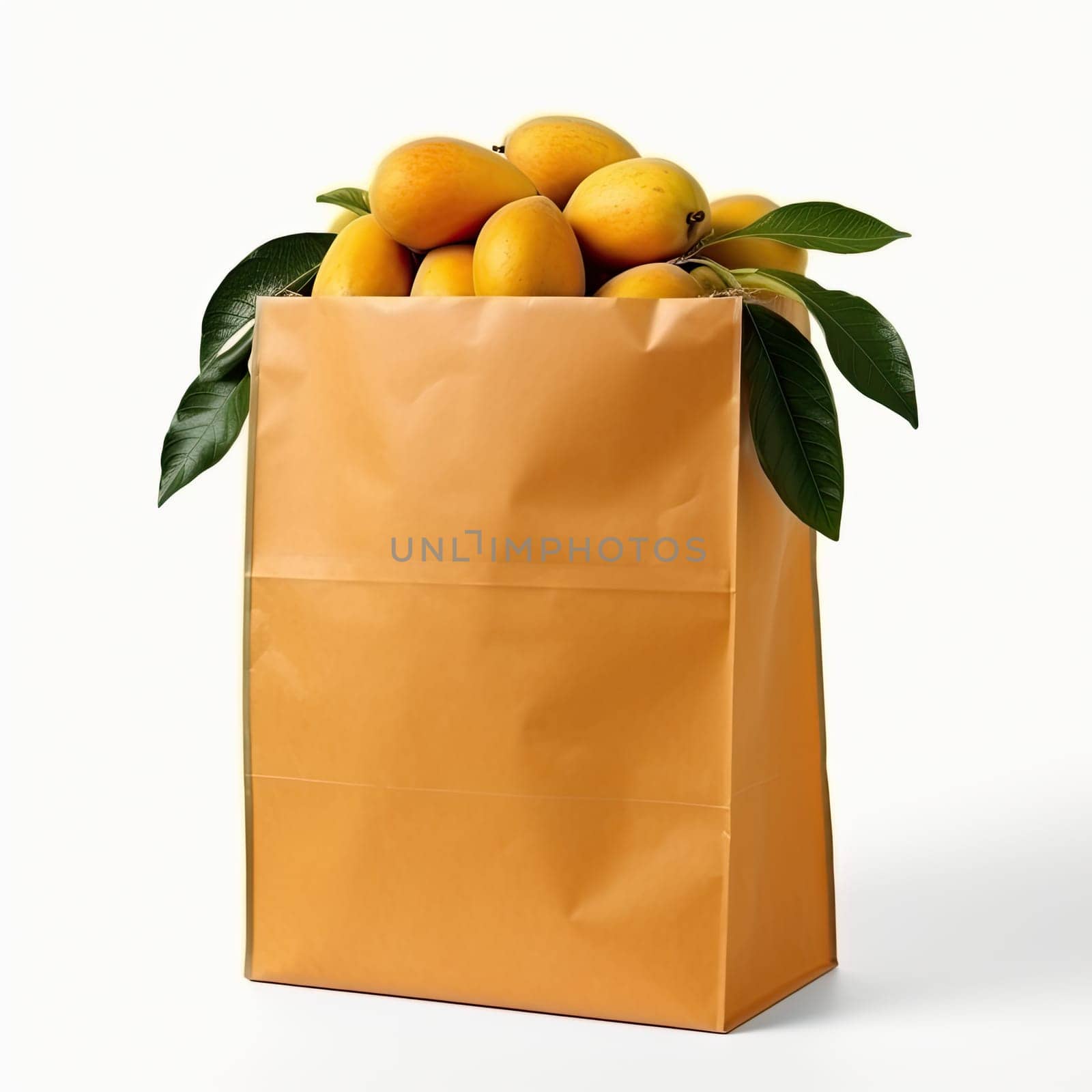 recycled bag with mango isolated on white background.