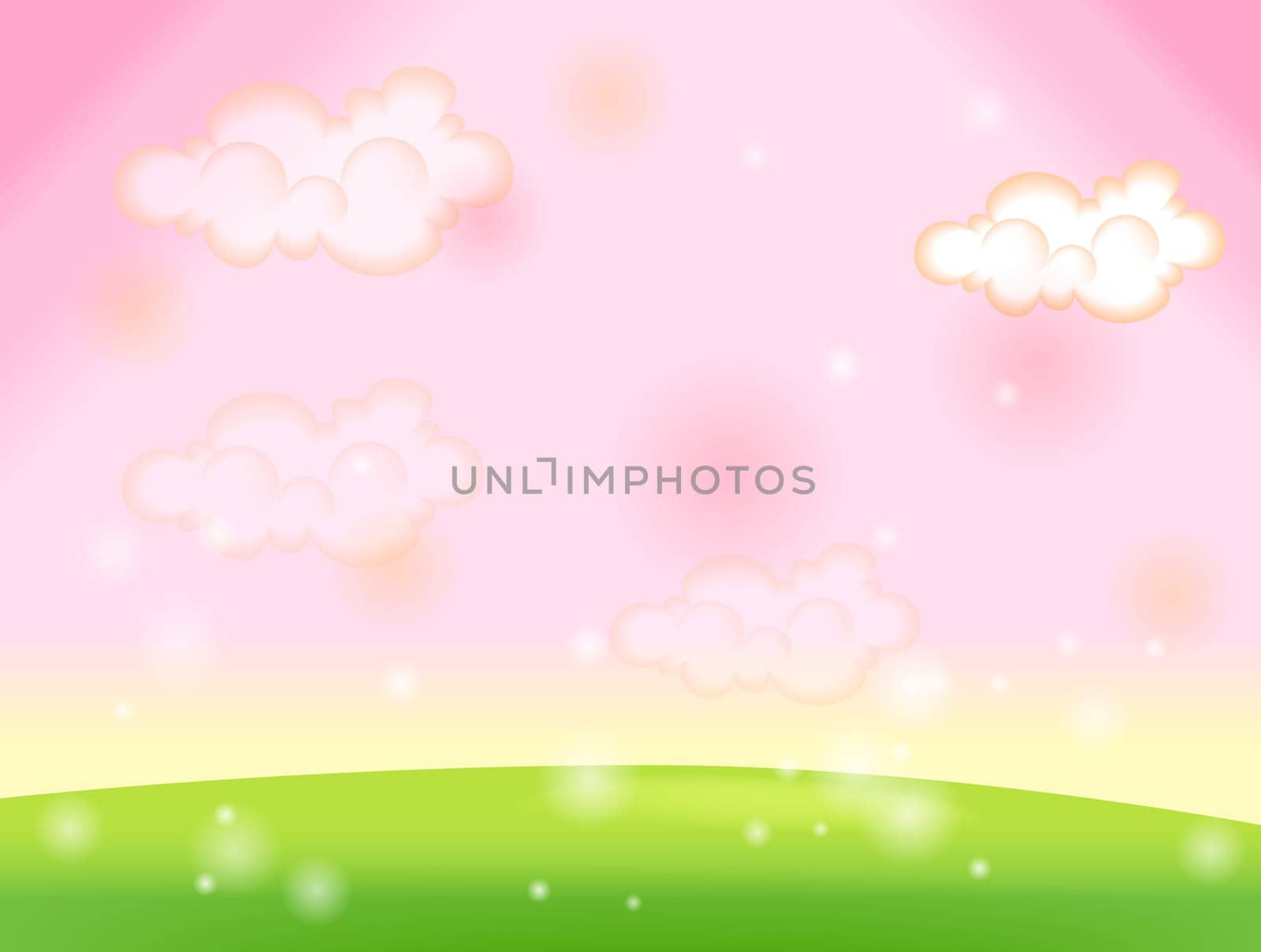 Green lawn and pink sky