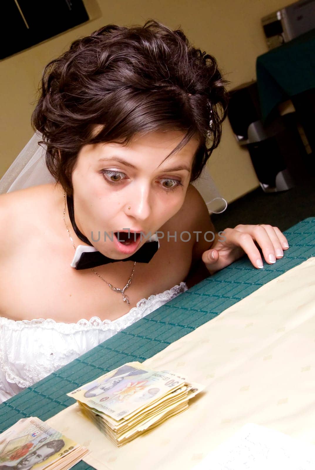Funny bride counting money