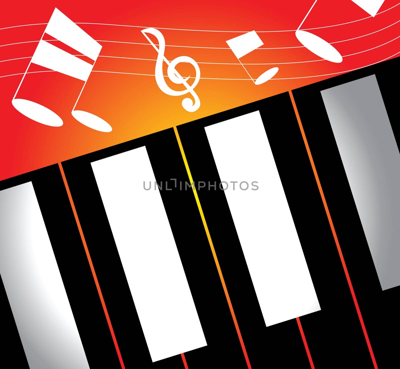 Piano with music notes