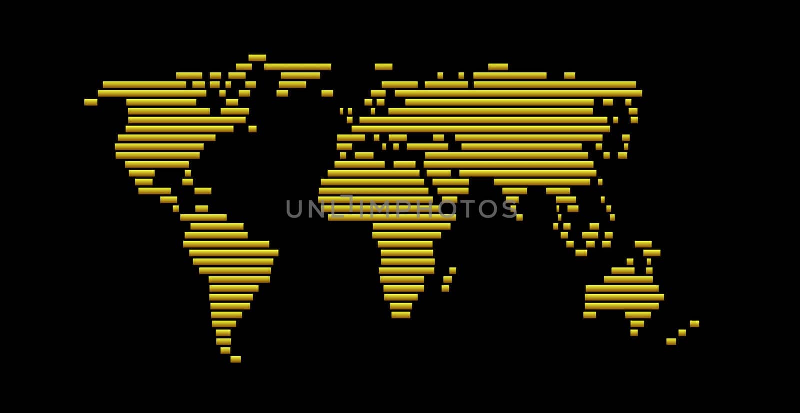 World Map - Black Gold Striped