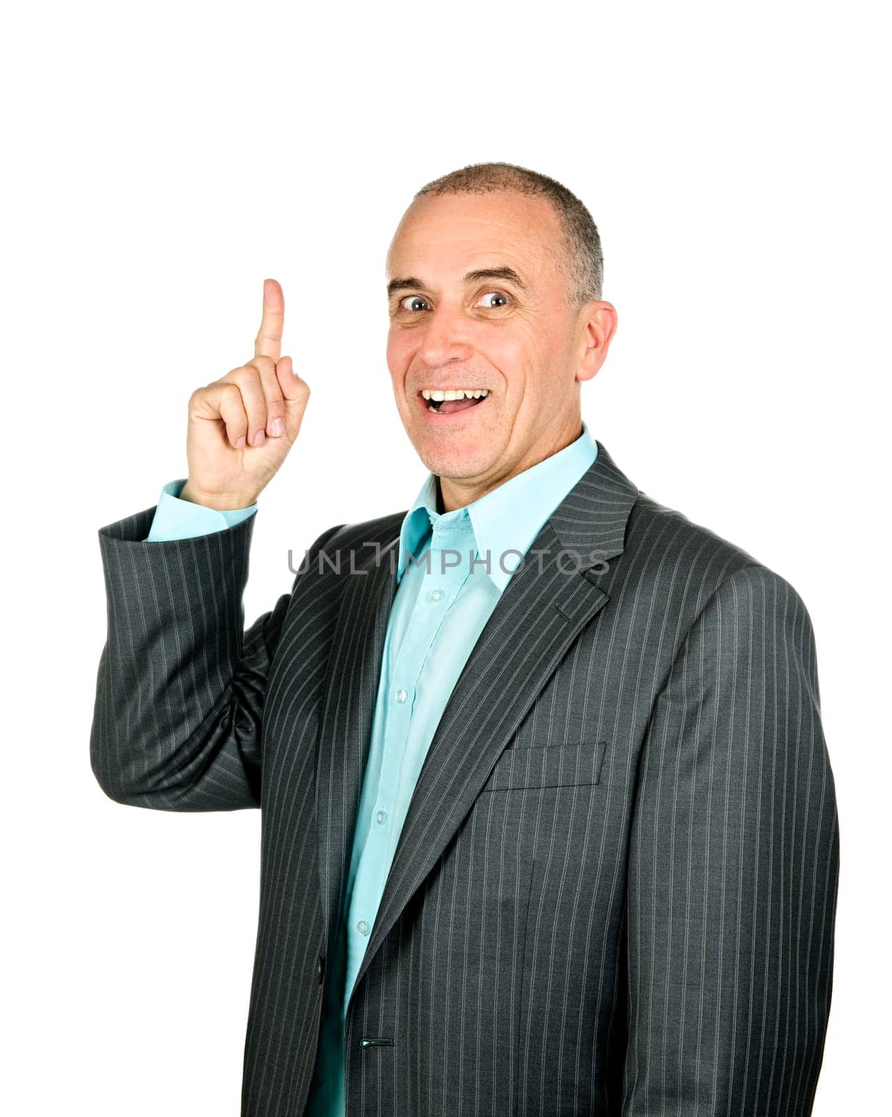 Businessman pointing up