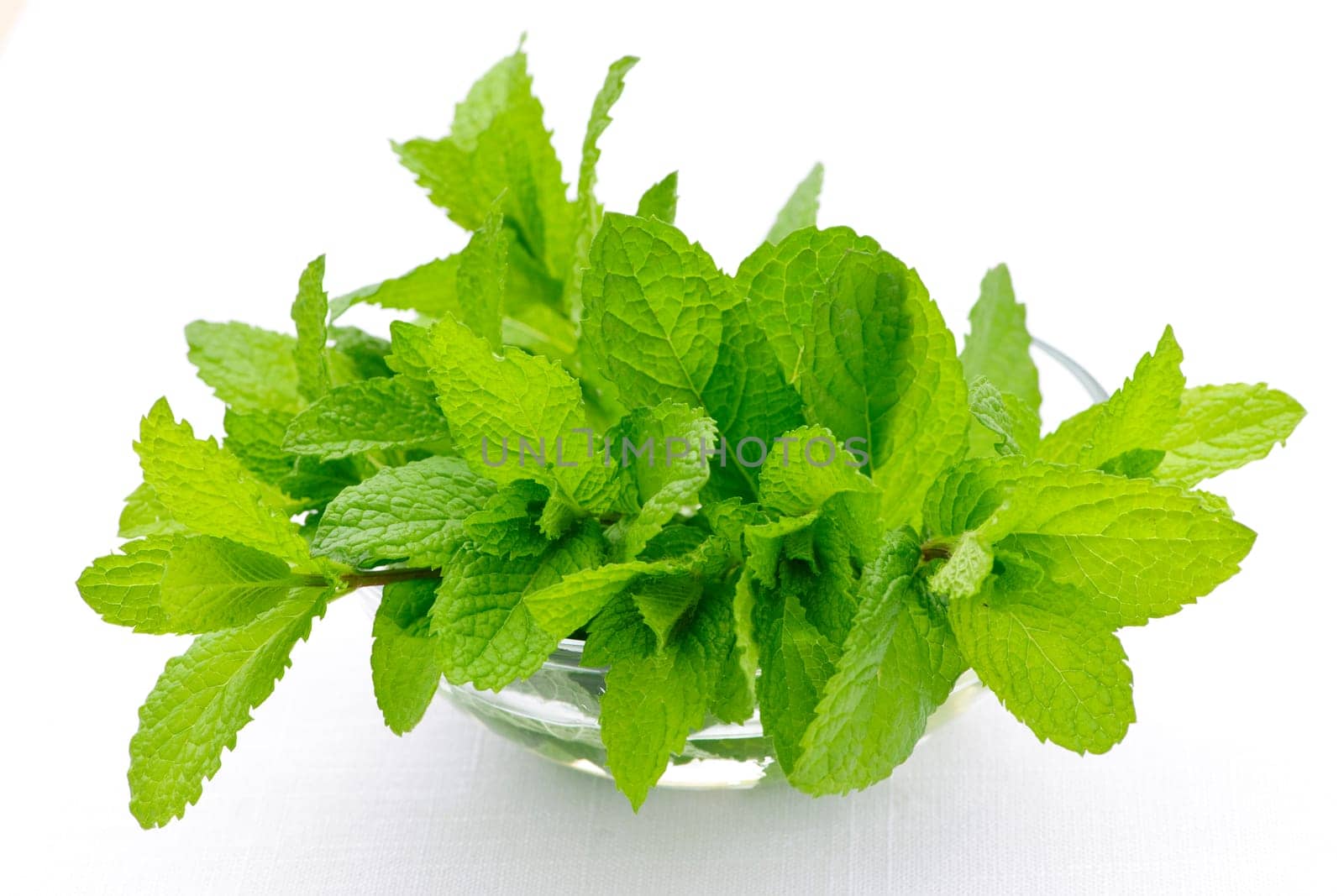 Mint sprigs in bowl