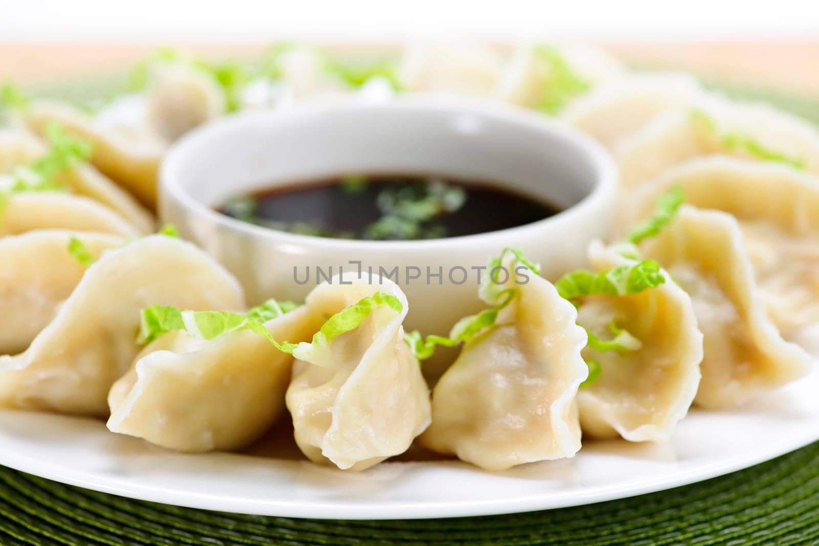 Steamed dumplings and soy sauce