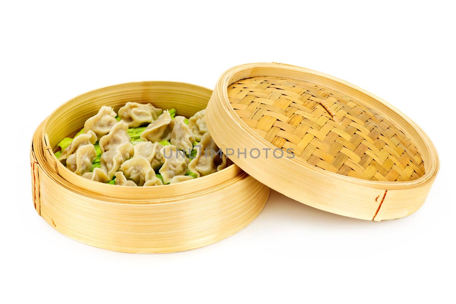 Bamboo steamer with dumplings