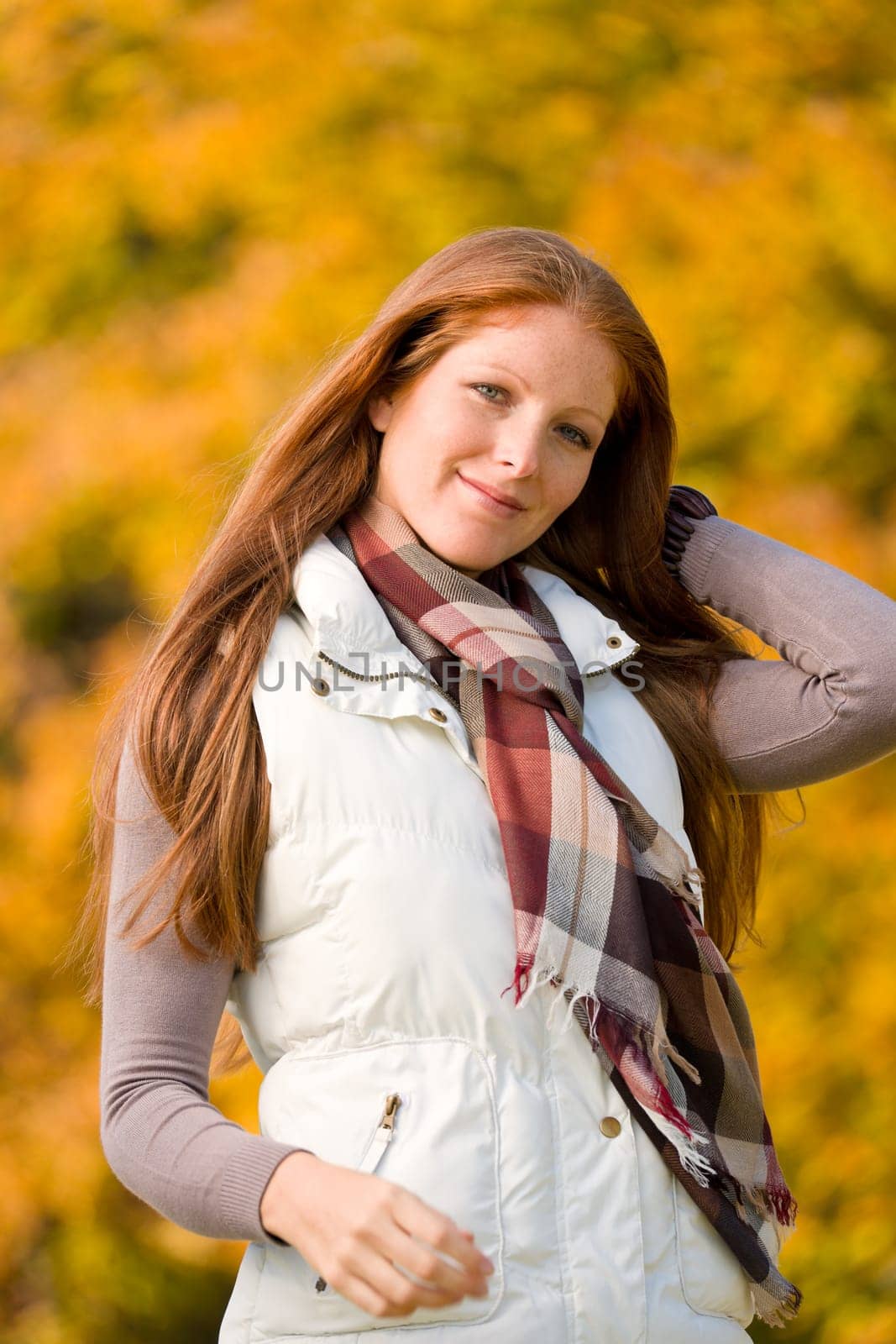 Autumn park - long red hair woman fashion