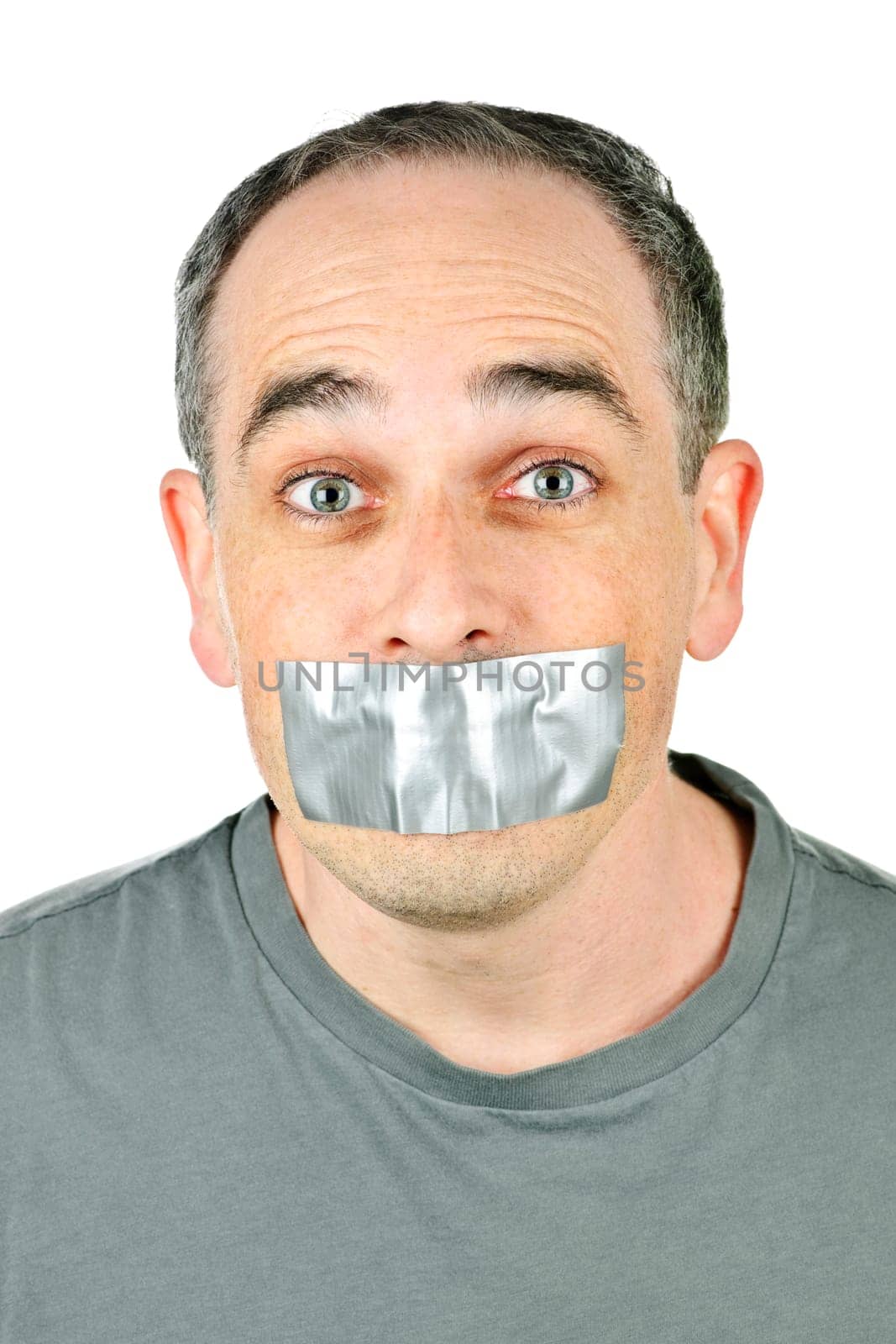 Man with duct tape on mouth