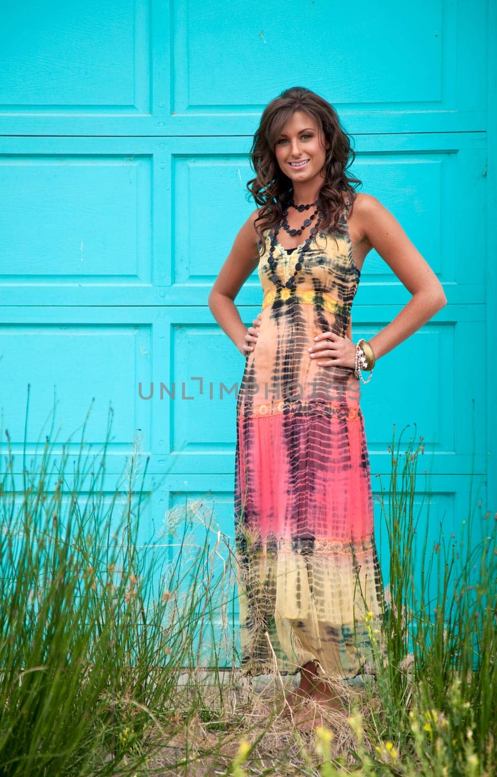 Pretty Woman in Colorful Dress