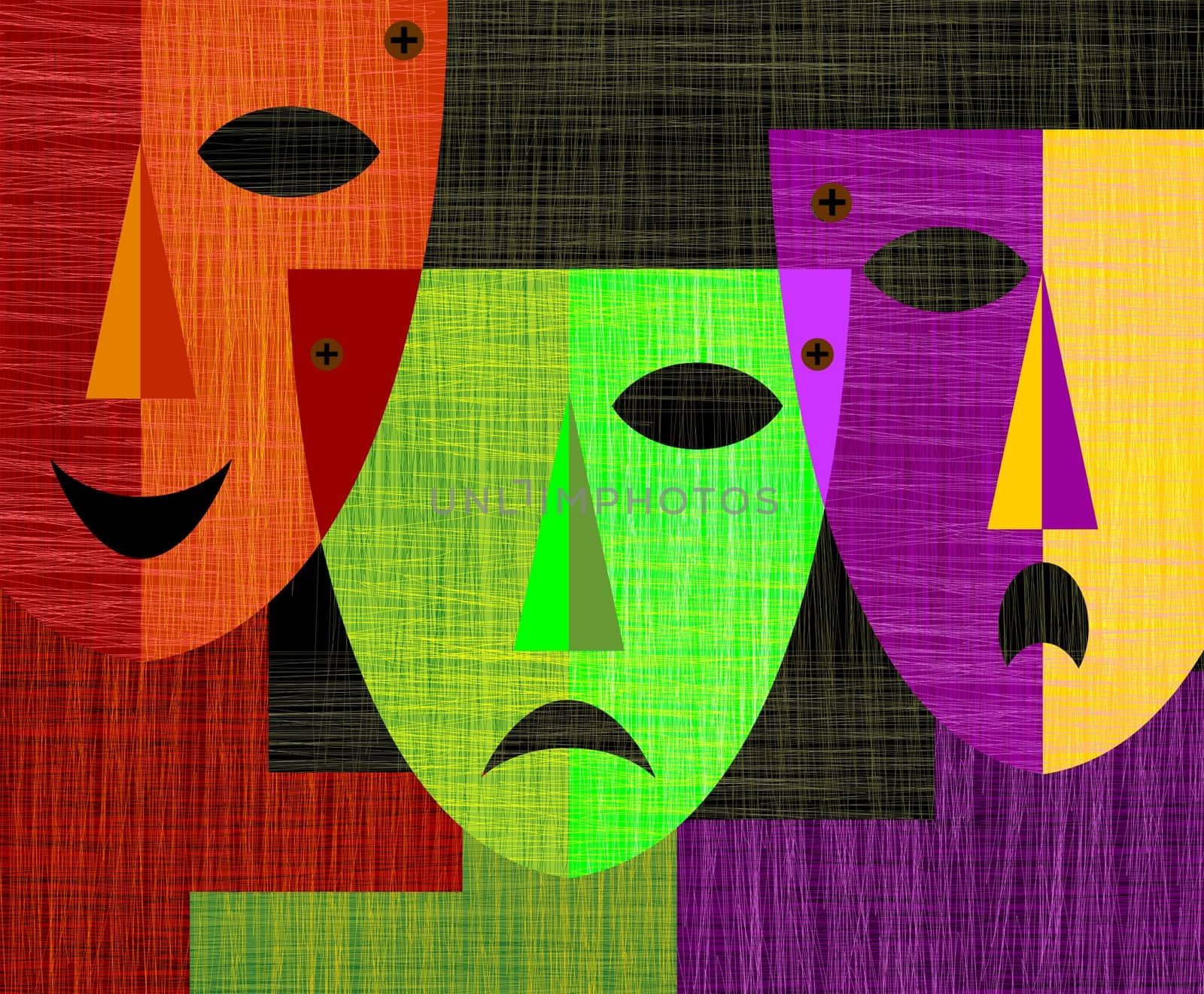 Digital painting of three masks