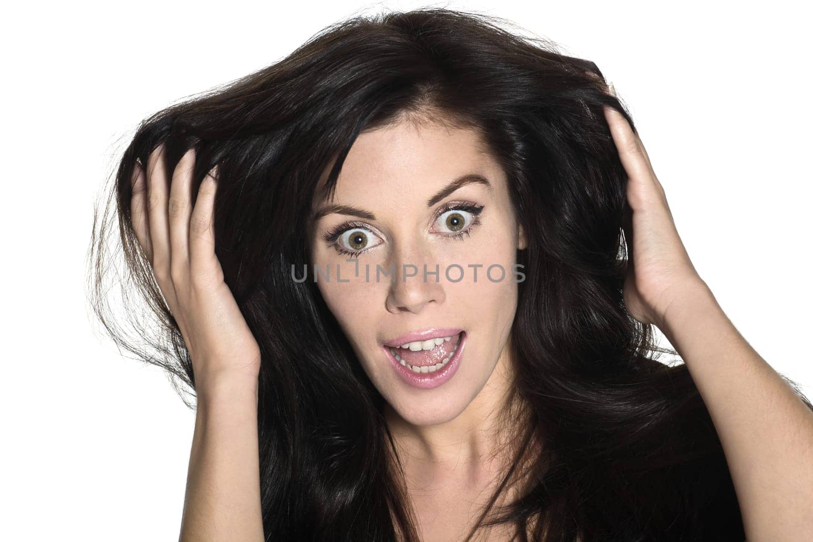 woman beautiful portrait happy surprise stun joy