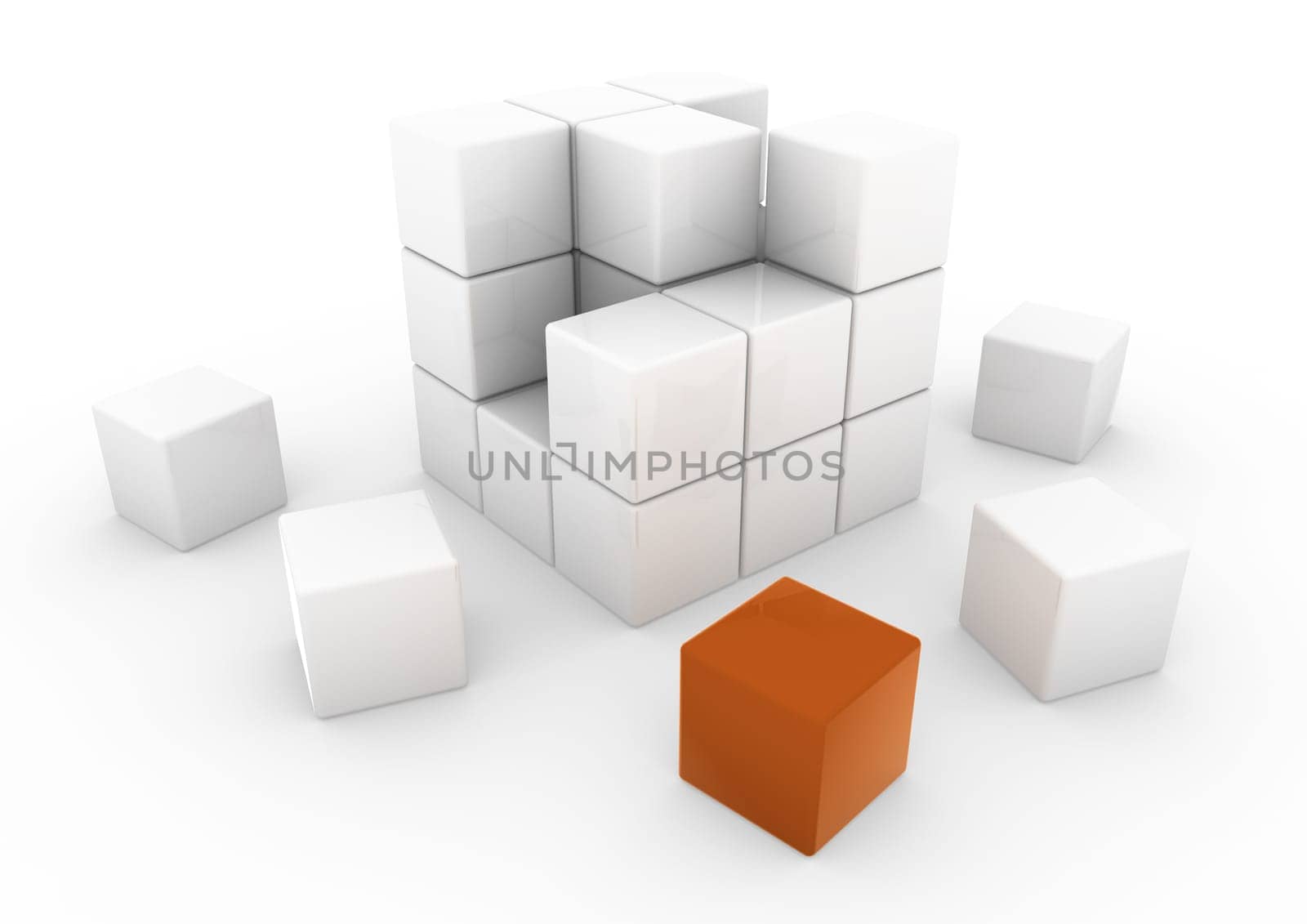 3D Cube White Orange