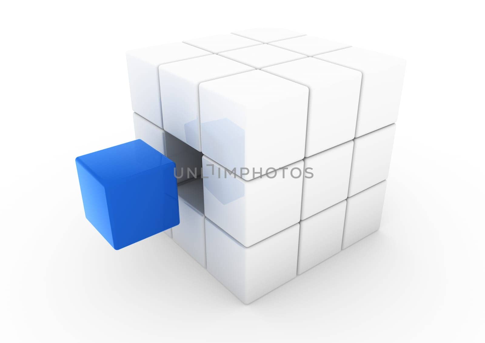 3D Cube White Blue