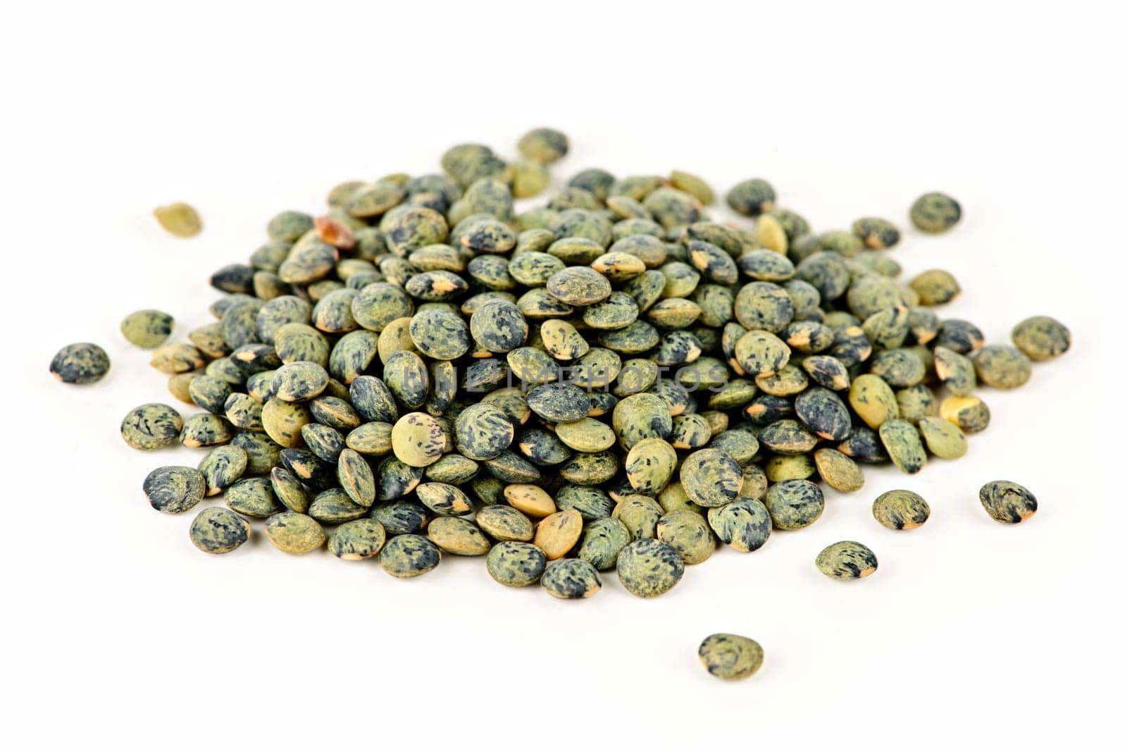 Pile of uncooked French lentils