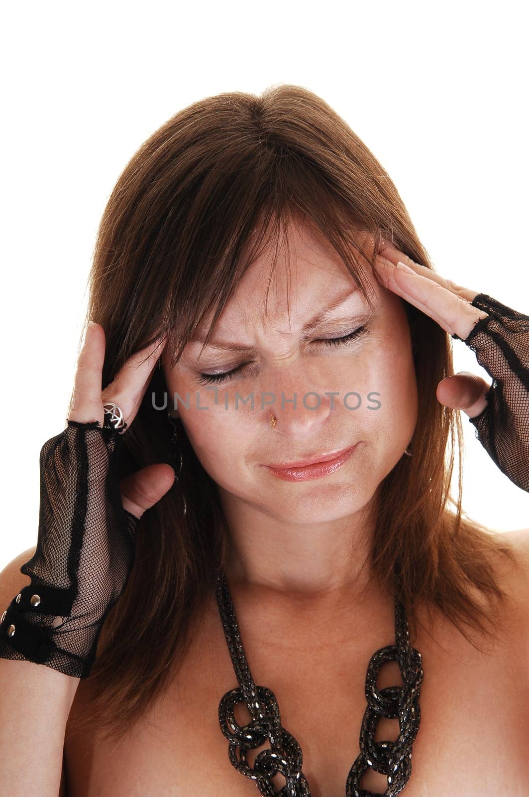 Girl has big headache.