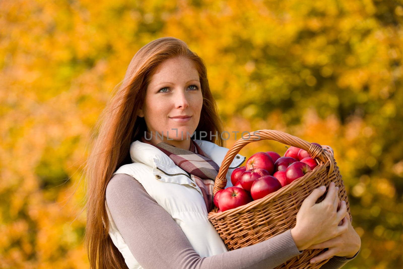 Autumn country - woman with wicker basket