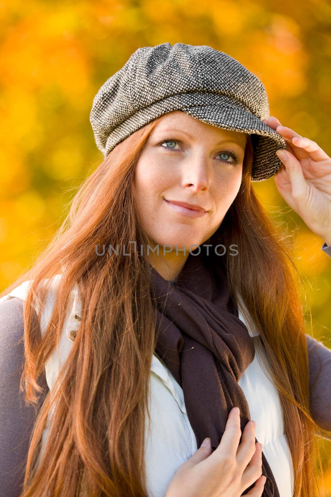 Autumn park - red hair woman fashion