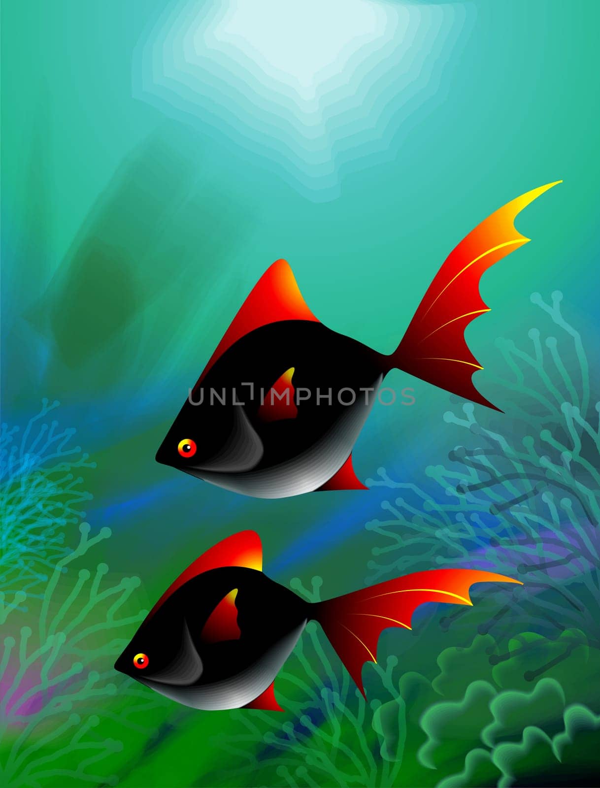 Fantasy of the fishes swimming