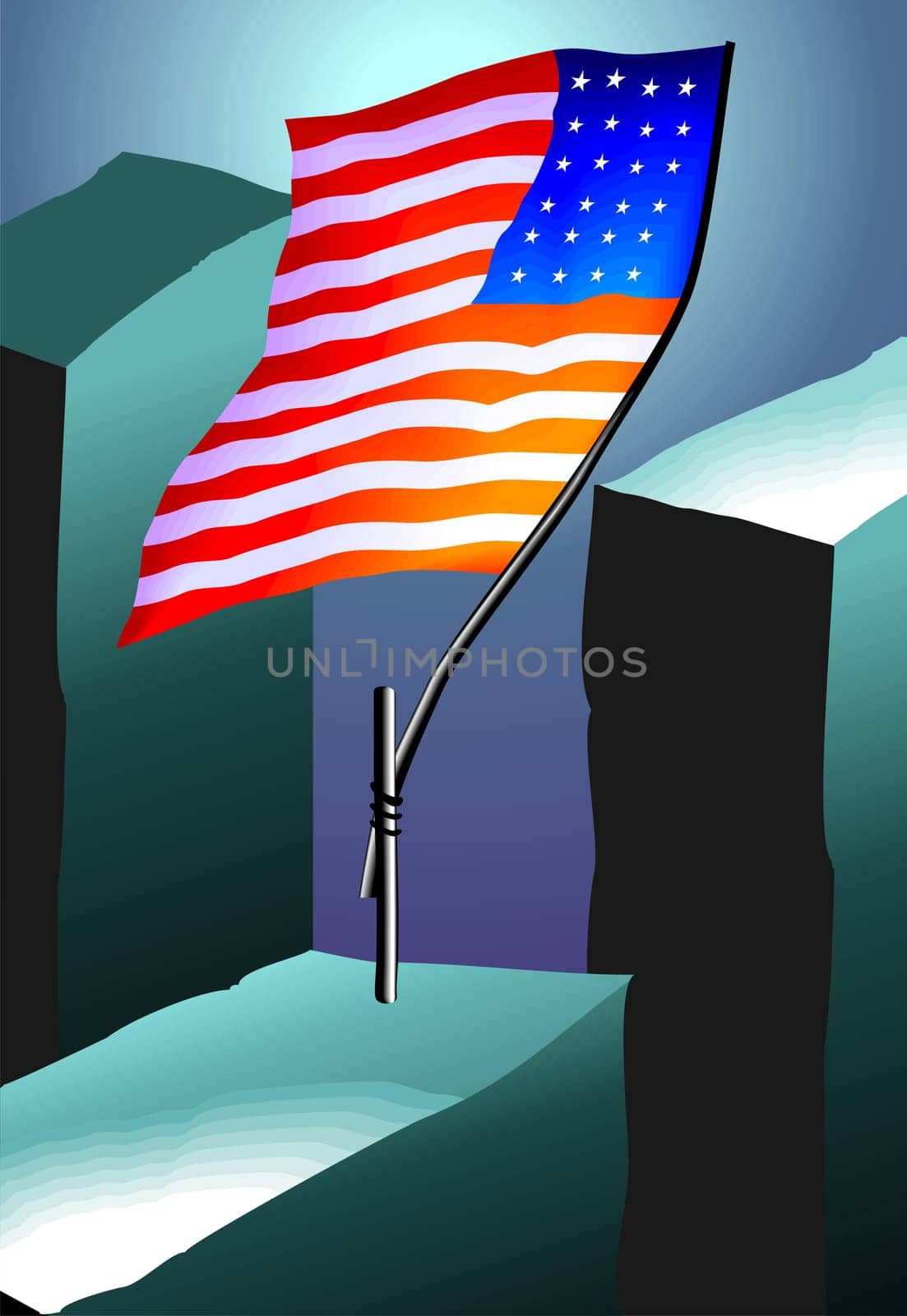 Flying flag of USA