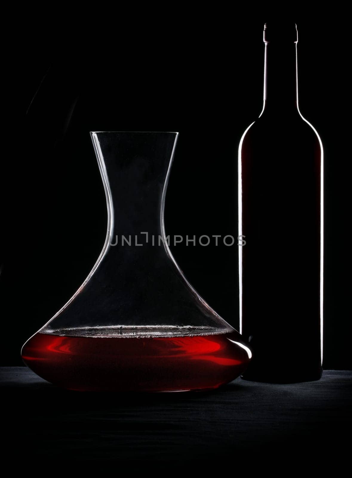 Red wine, bottle and decanter