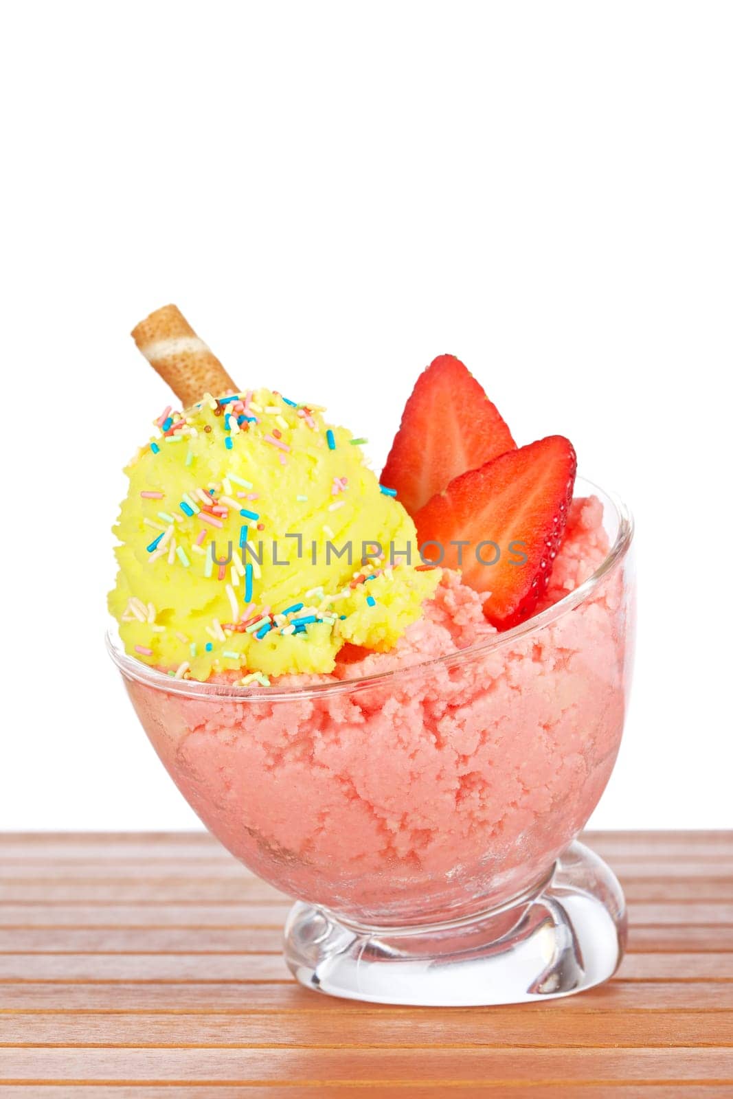 Delicious strawberry and vanilla ice cream