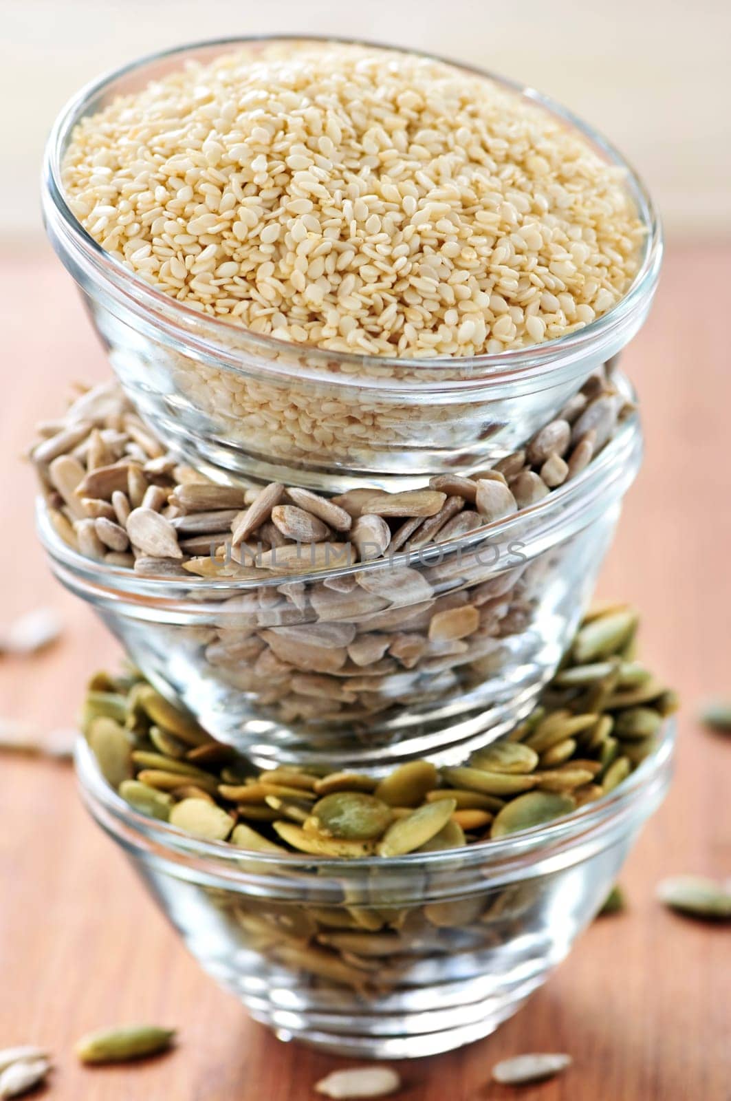 Stacked bowls of seeds