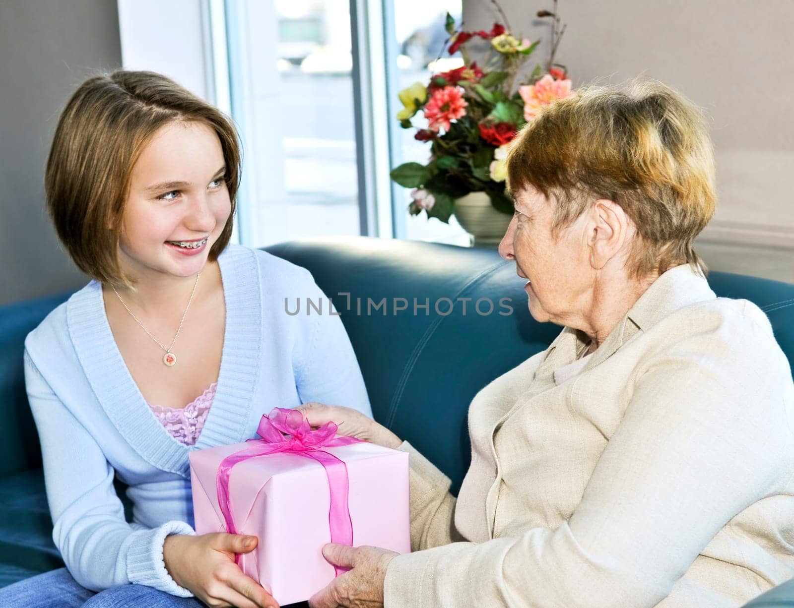 Granddaughter visiting grandmother