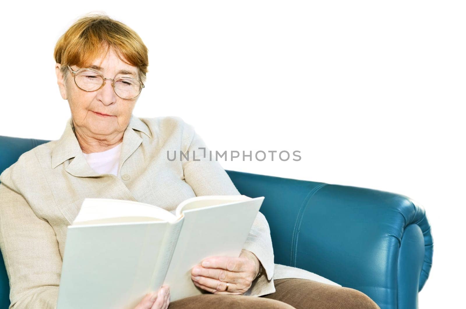 Old woman reading book