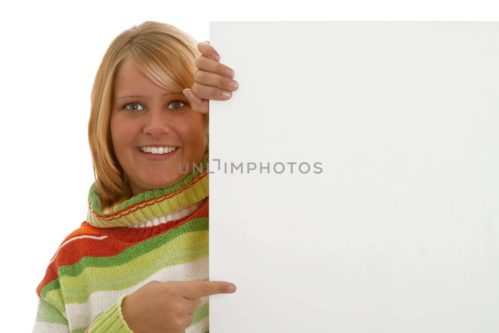 Young woman with white chalkboard