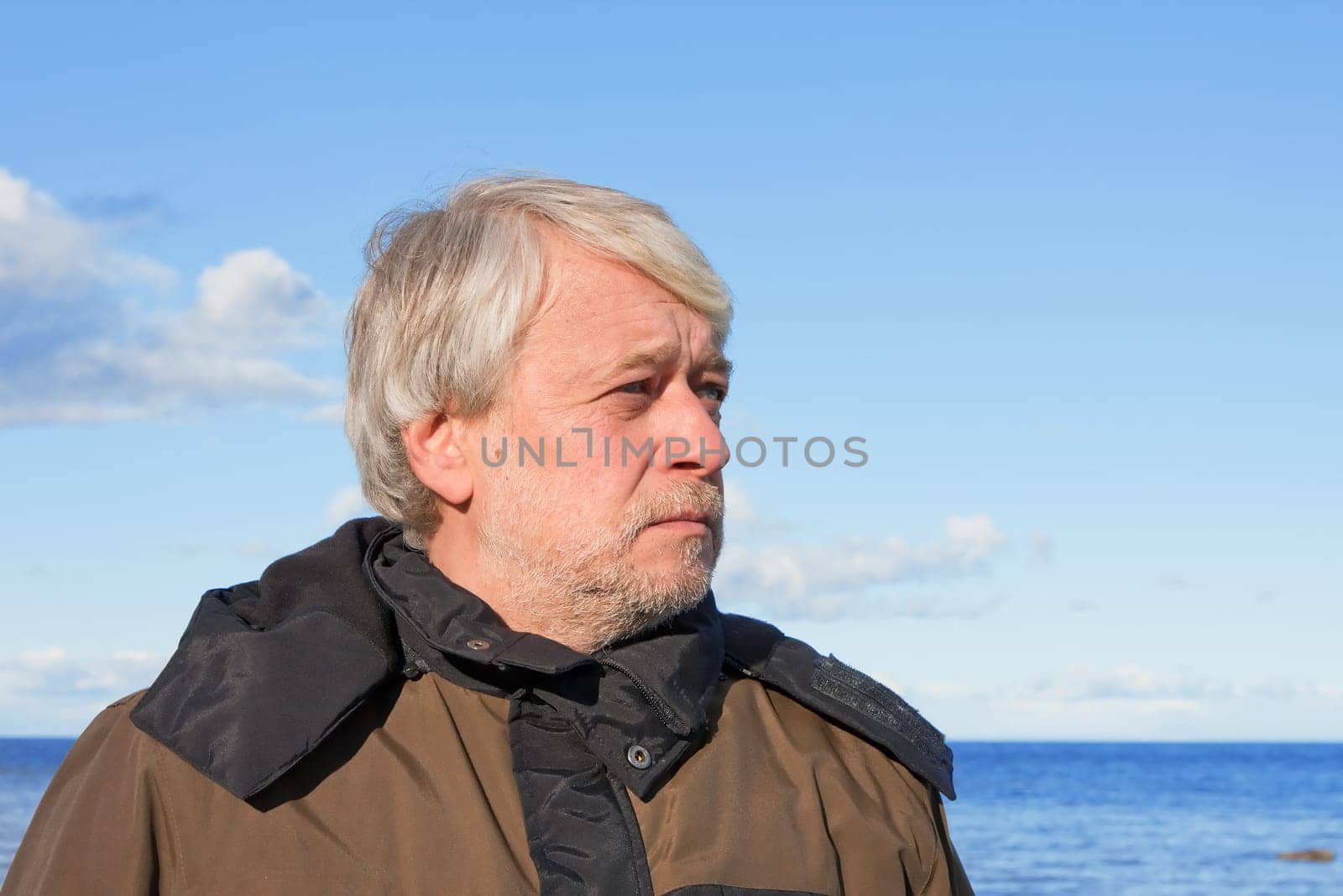 Portrait of mature concerned man with gr
