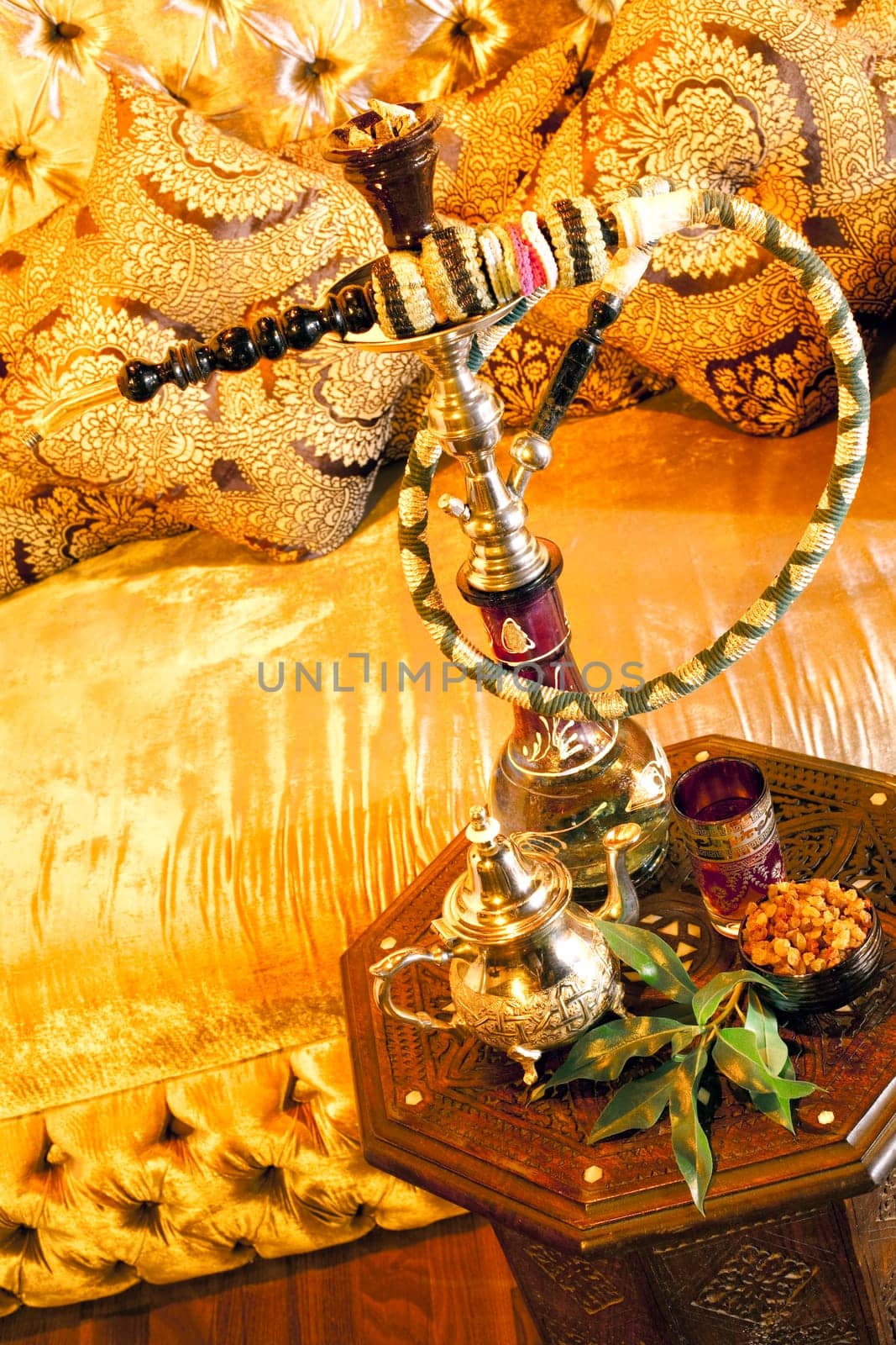 Arabic water pipe with tea set