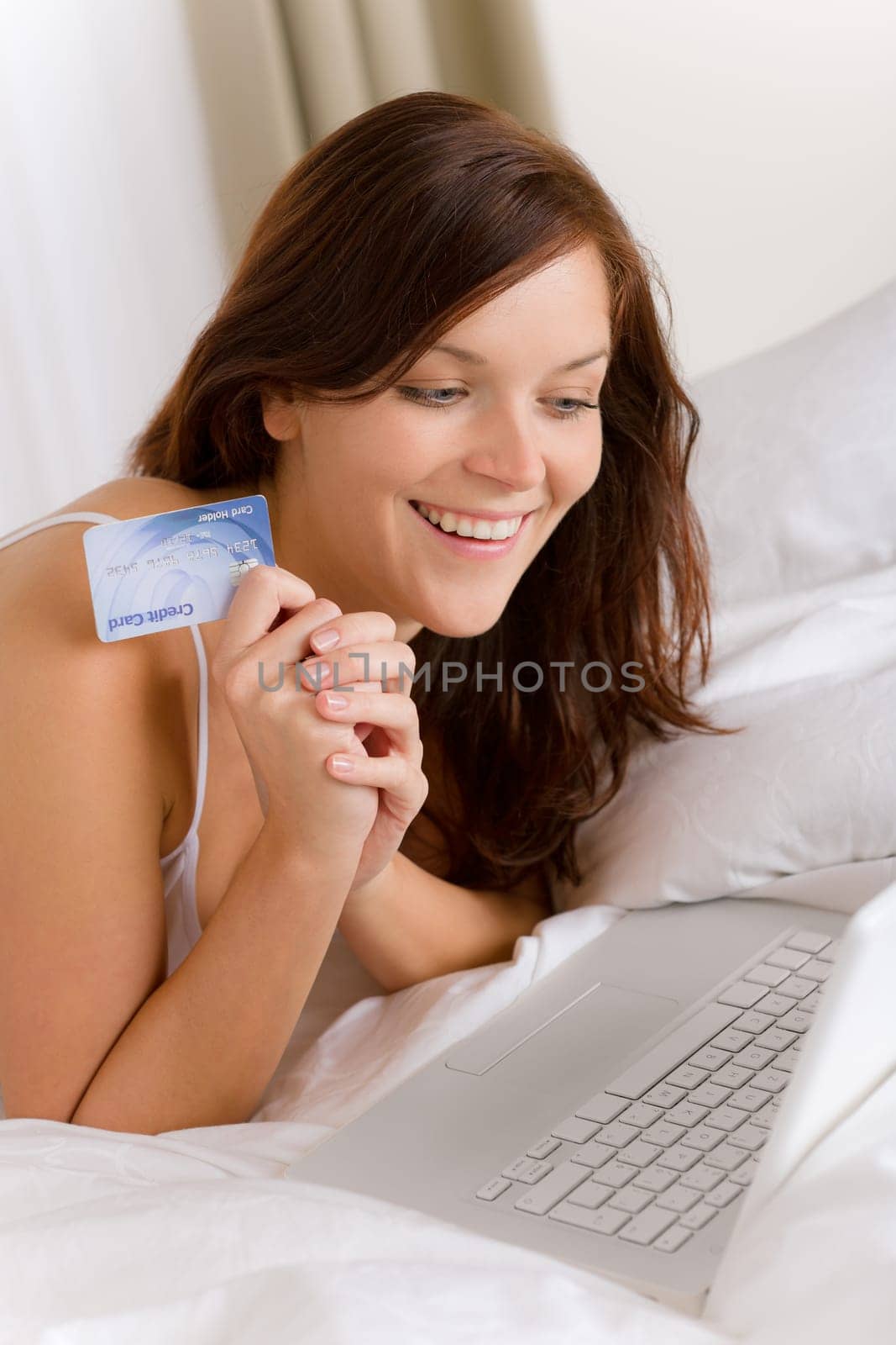 Home online shopping - woman with credit card