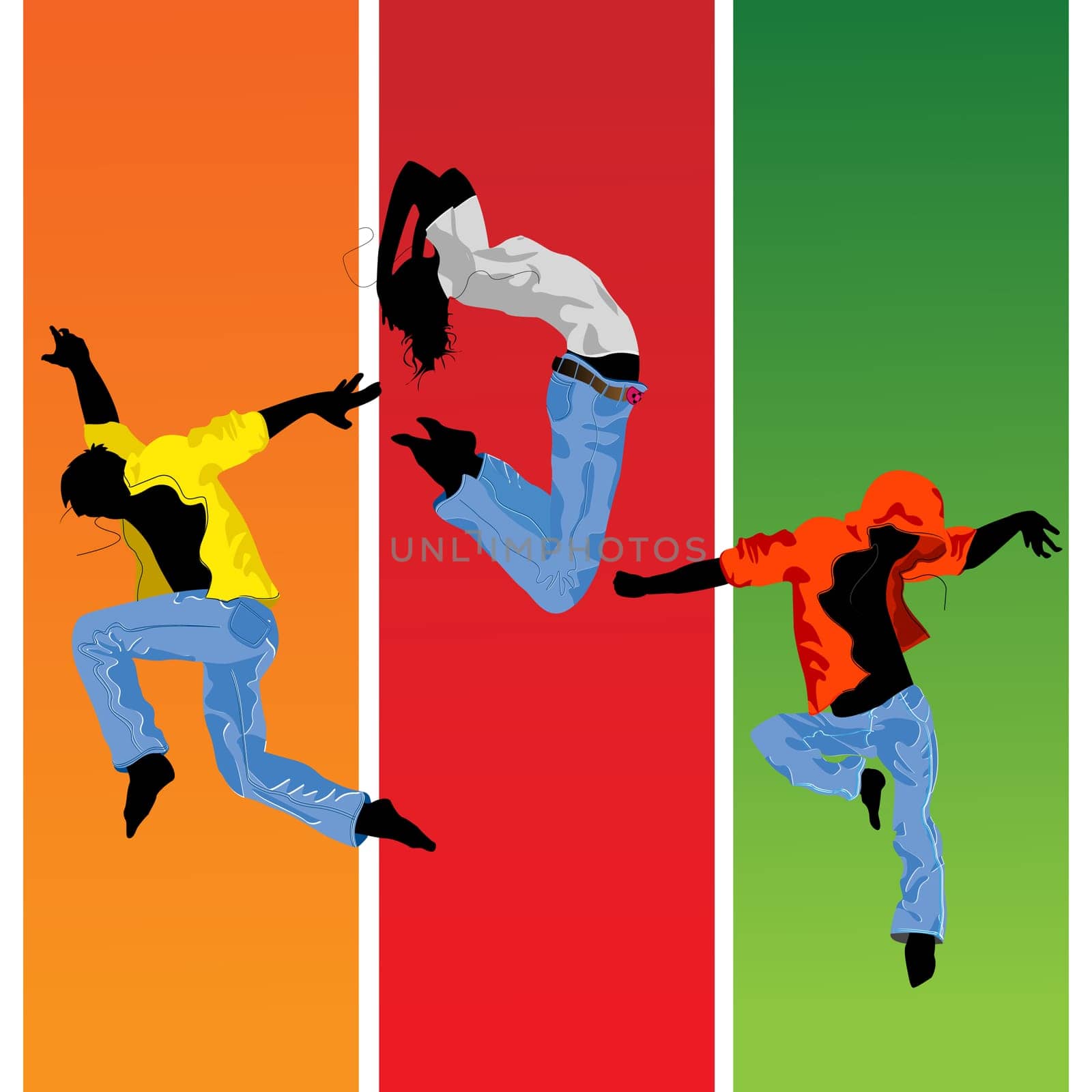 Active  people jumping, hand drawn silhouettes