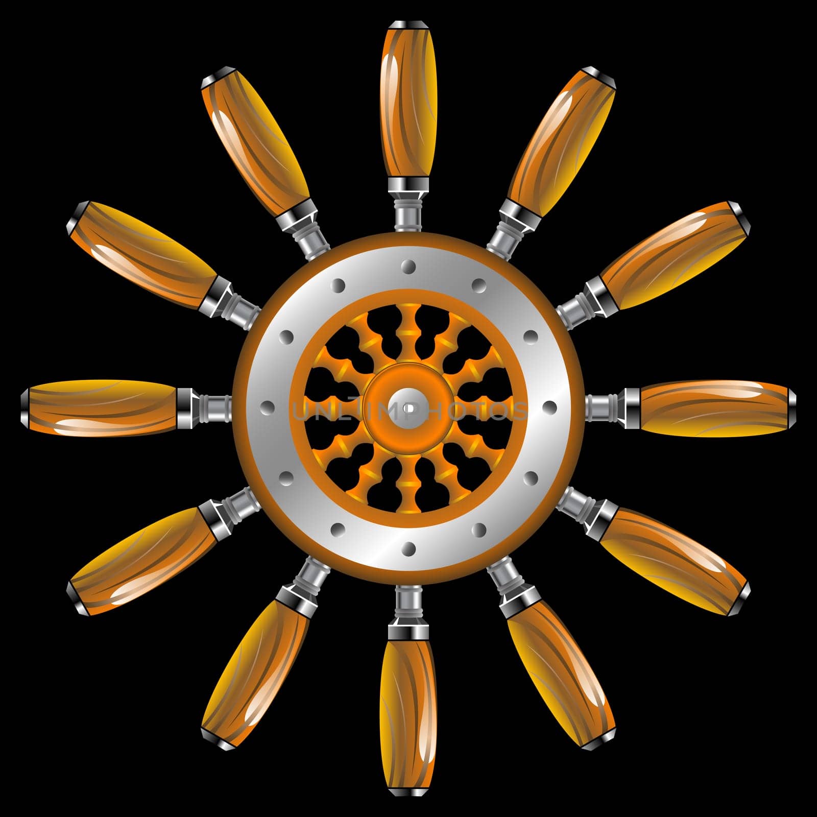 ship wheel against black