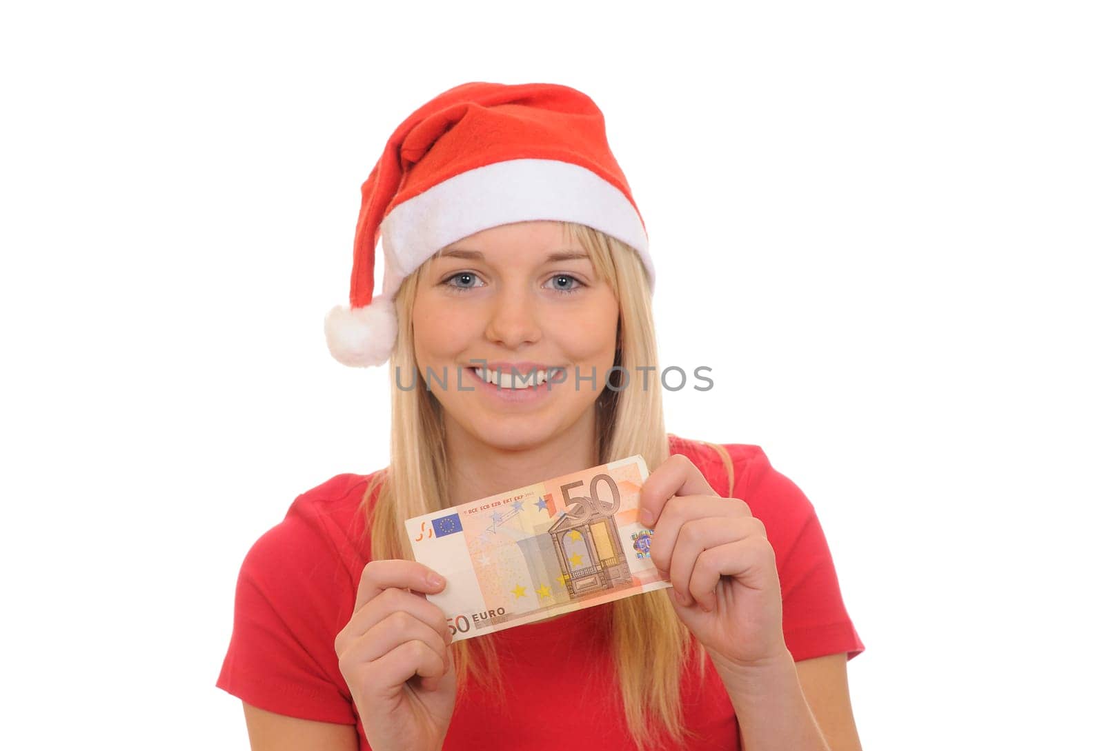 Laughing Santa Claus with fifty euros